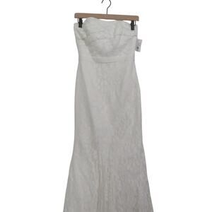 Galina Womens 4 Soft White Strapless Lace Gown with Ribbon Detail Small Train